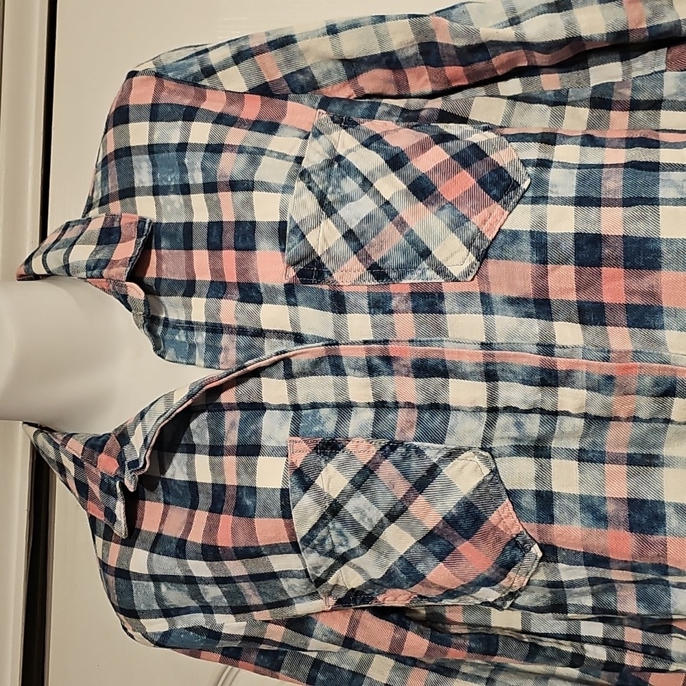 Anthropologie Cloth & Stone Plaid Button Up Shirt Sz Xs PTP 18" EUC - Picture 4 of 12
